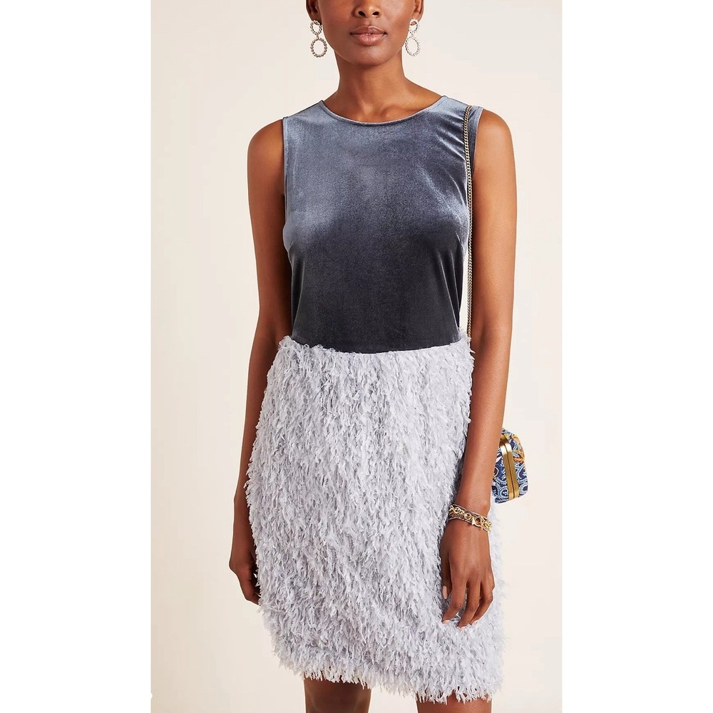 Sunday in Brooklyn Anthropologie Velvet & Feather Mini Dress Slate Blue XS